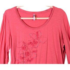 Kiara Women size XXL Long Sleeve Top Flower Beads Rag Lace Bohemian Peach Cotton